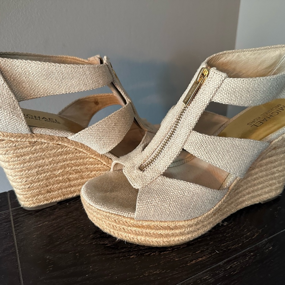 Michael Kors Wedge Sandals - Canvas Light Tan